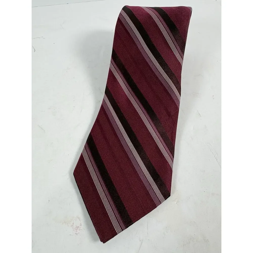 Calvin Klein Mens 100% Silk Tie Burgundy Pink Striped Designer Necktie Classic
